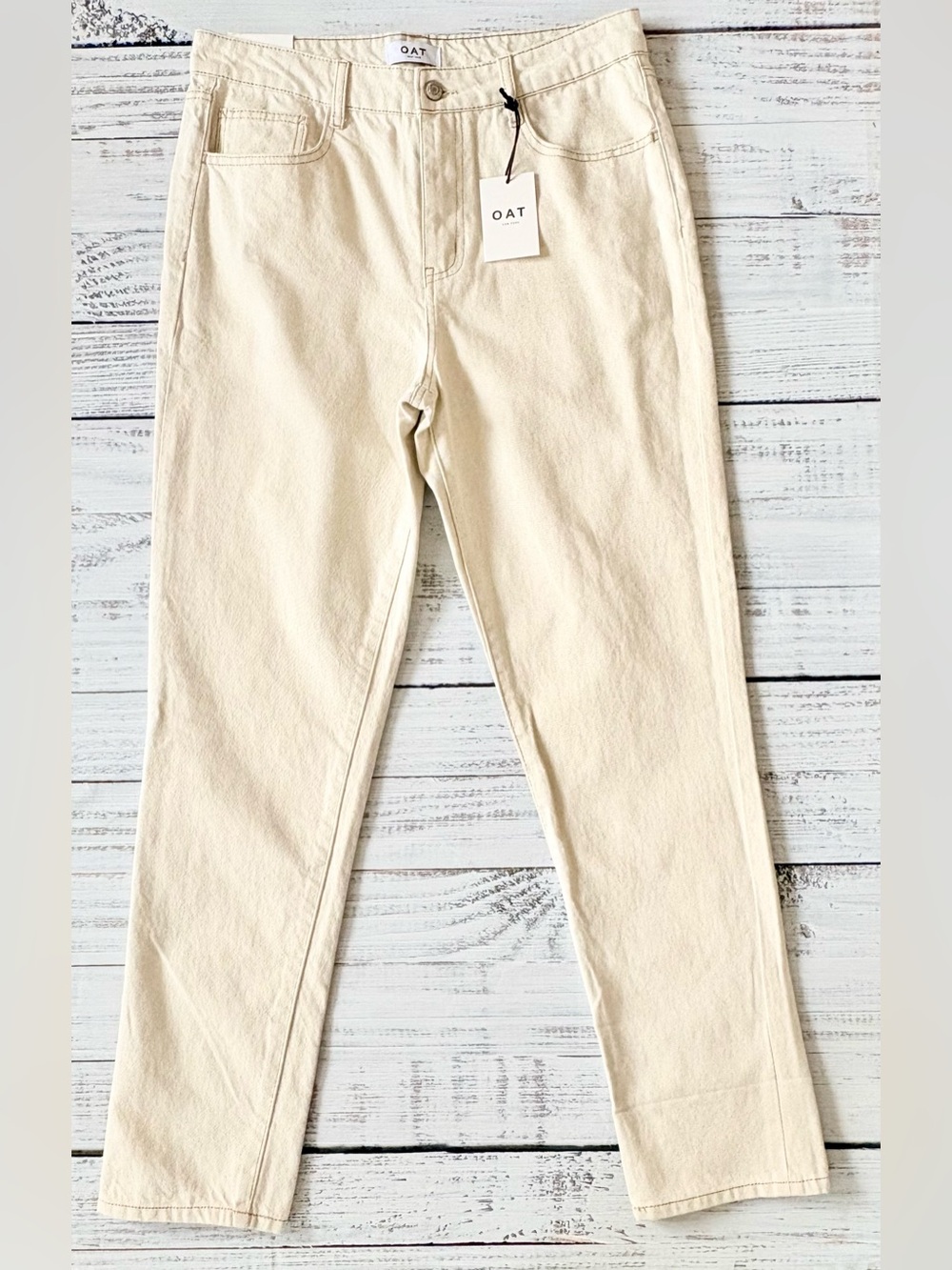 NWT OAT New York High-Rise Straight Ankle Jeans Ivory Size 29 - Picture 2 of 16